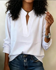Solid Color Minimalist V-Neck Cotton Shirt