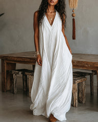 V-neck Sleeveless Solid Color Loose-fitting Maxi Dress
