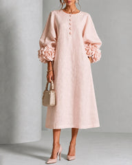 Light Pink Linen Midi Dress with 3D Floral Details