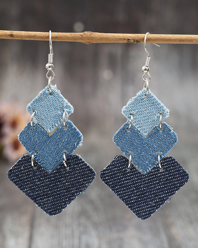 Geometric Square Retro Denim Earrings