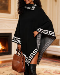 Houndstooth Poncho Shawl Irregular Coat Knitwear Mid-length Sweater