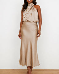 Women's  Satin Halter Design Midi Dress