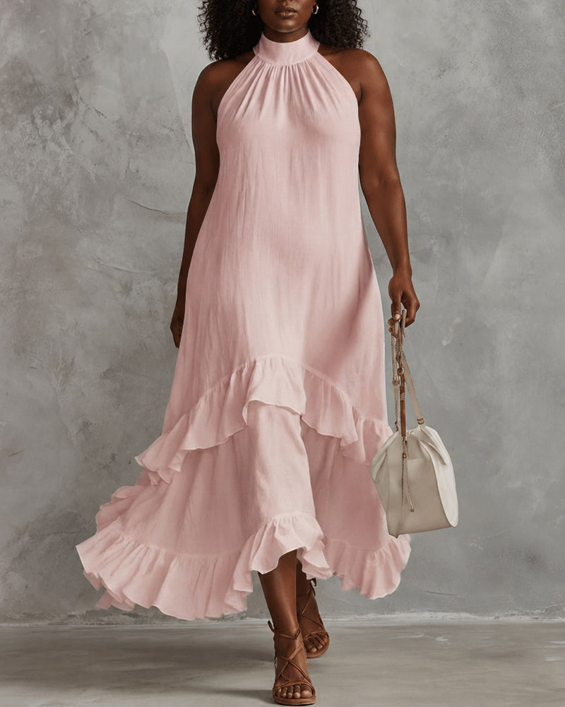 Women's Elegant Sleeveless Ruffles Maxi Dress