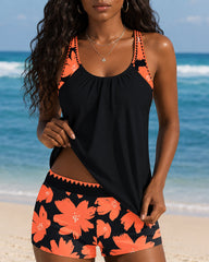 Floral Print Patchwork Tank Top & Shorts Two-Piece Swim Set