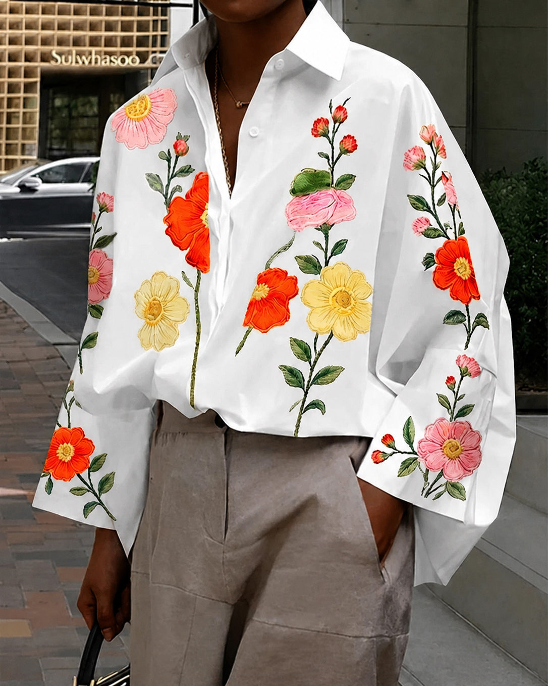 Bohemian Flowers Loose Long Sleeves Lapel Blouses&Shirts Tops