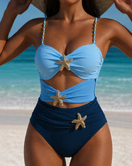 One-piece Bodysuit Swimsuit with Starfish Metal Buckle Spaghetti Straps