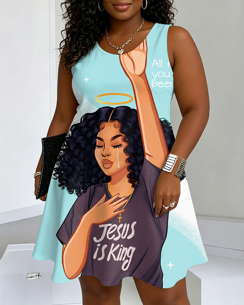 Jesus Is King Round Neck Sleeveless Mini Casual Dress