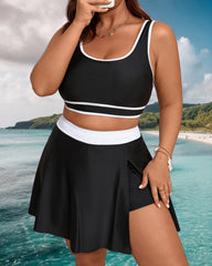 Plus-size Black and White Bikini Skirt Two-piece Swimsuit