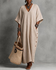 V-neck Solid Color Loose Dress
