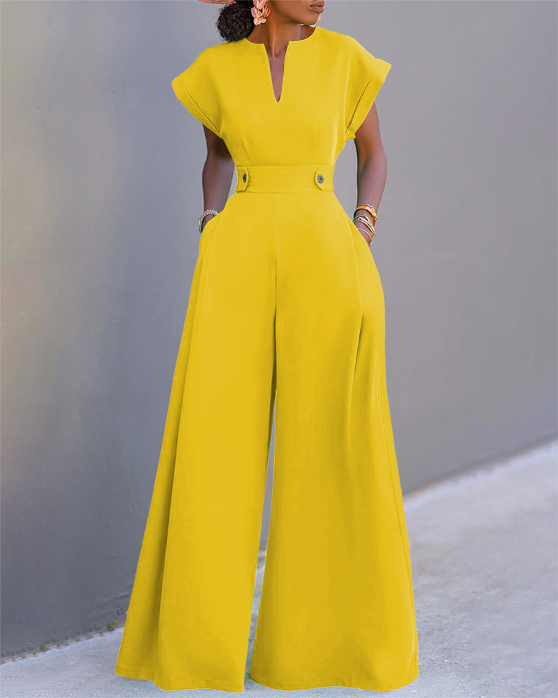 Solid Color Batwing Sleeve Wide Leg Jumpsuit