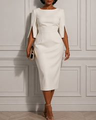 Women's Round Neck Pearl Sleeve Bodycon Dress