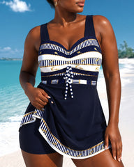 Navy Ship Sight Stamp High Waist Two Piece Swim Set