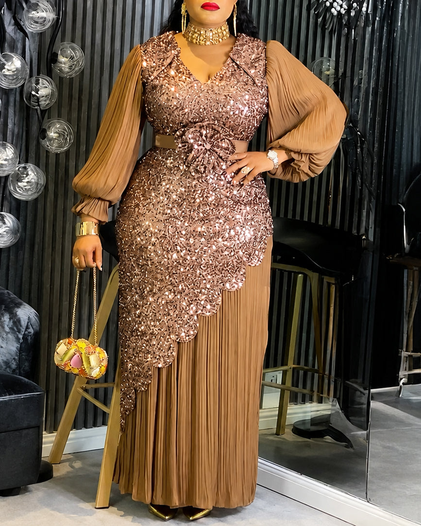 Plus Size Elegant Sequin Chiffon Maxi Evening Dress
