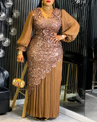 Plus Size Elegant Sequin Chiffon Maxi Evening Dress