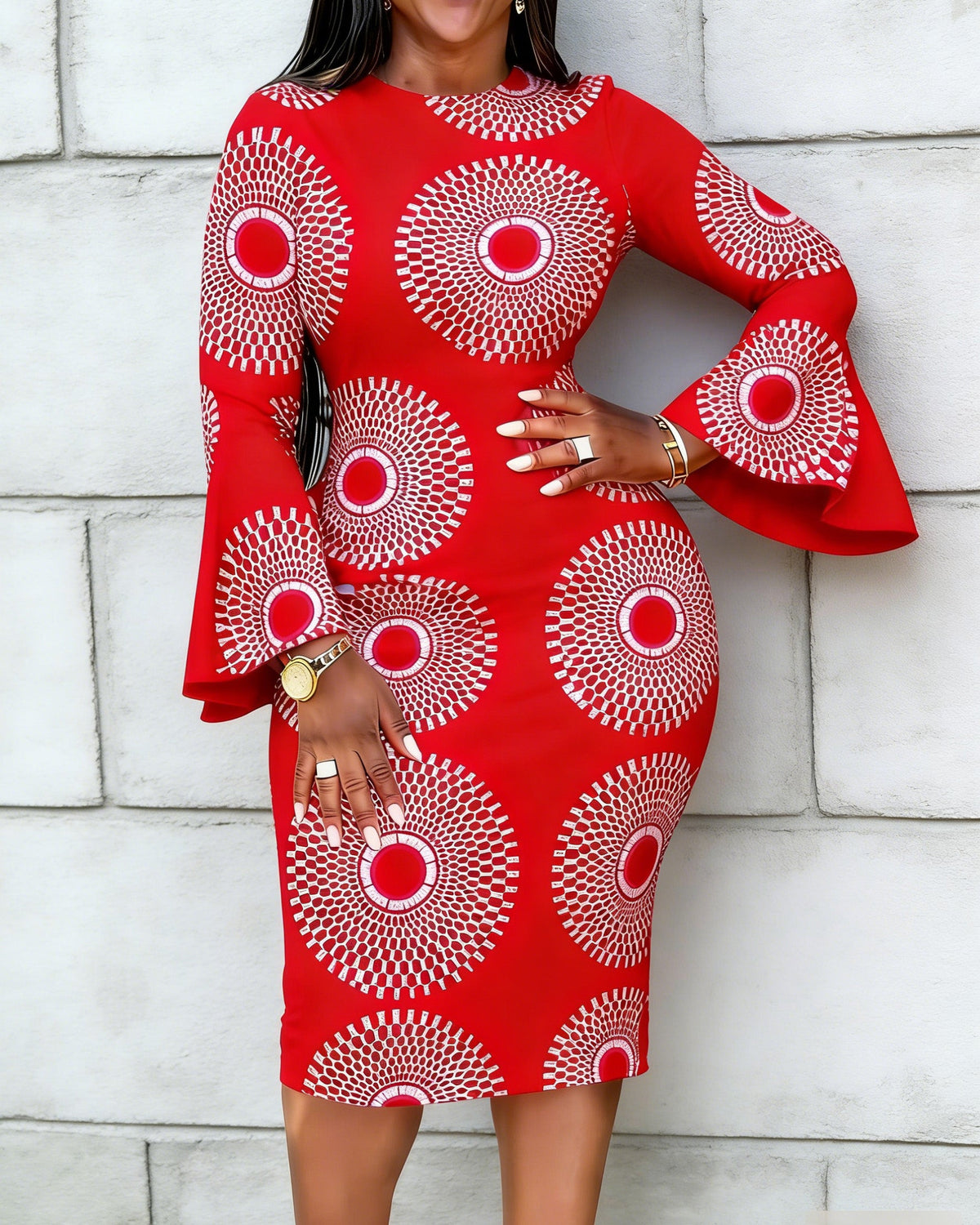 Classic Ankara Polka Dot Print Flared Sleeves Mini Dresses