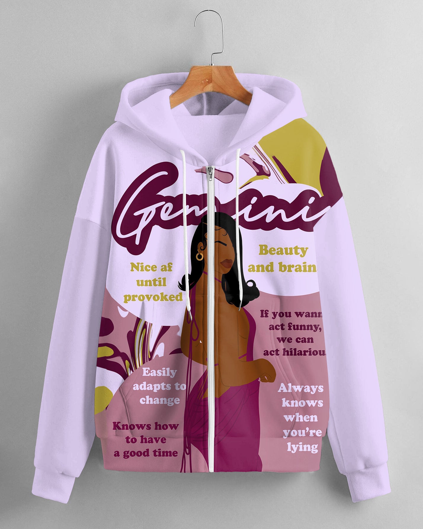 Women's Fashion Daily Black Gemini Women Print Long Sleeve Zipper Hoodie