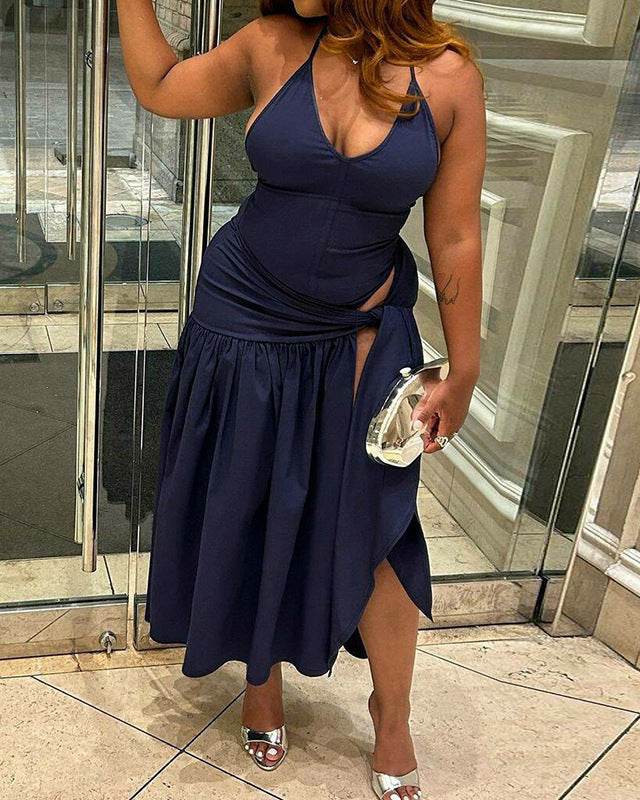 Fashionable and Sexy Backless Lace-up Suit Dress