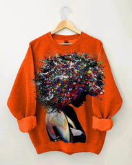 Colorful Afro Art Oil Painting Long Sleeve Sweatshirt