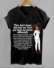 100% Cotton God Put Back My Pieces Differently  V Neck Short Sleeve Tshirt