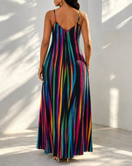 Color Gradient Stripes Print Pocket Maxi Dress