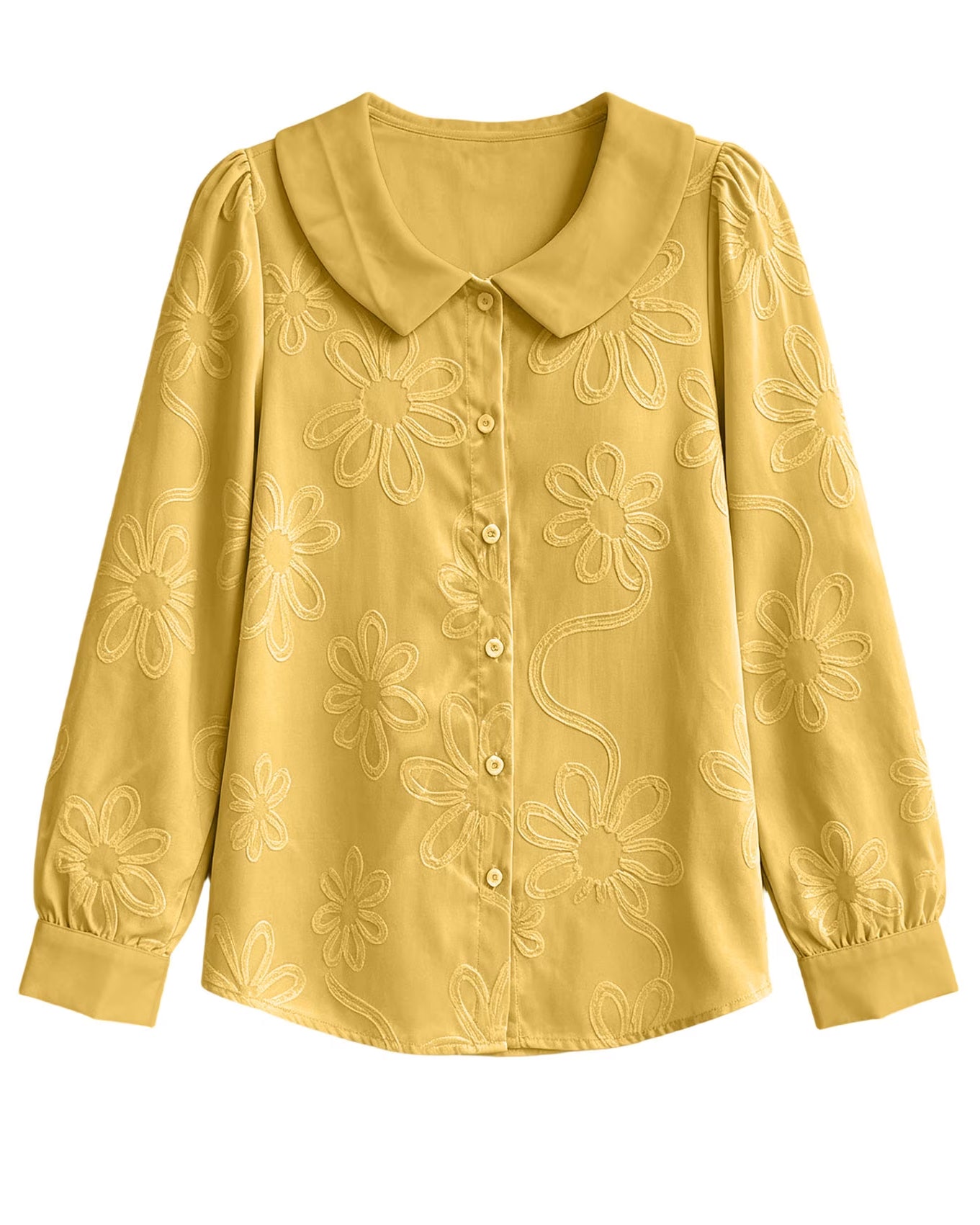 Peter Pan Collar Long Sleeve Embroidered Button Down Shirt