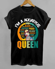 Aquarius Afro Girl Queen Traits Astrological Zodiac Sign Print Cotton Short Sleeve T-Shirt