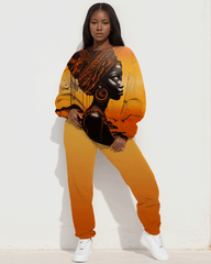 African Lady Gradient Painting Print Long Sleeve Sweatshirt Two Pieces Set