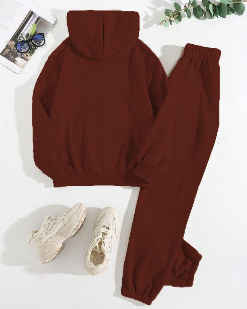 Abstract Human Face Long Sleeve Hoodie Two Pieces Set