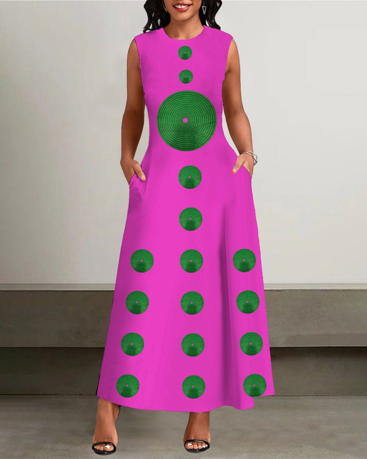 Round Neck Ankara African Pockets Casual Dress
