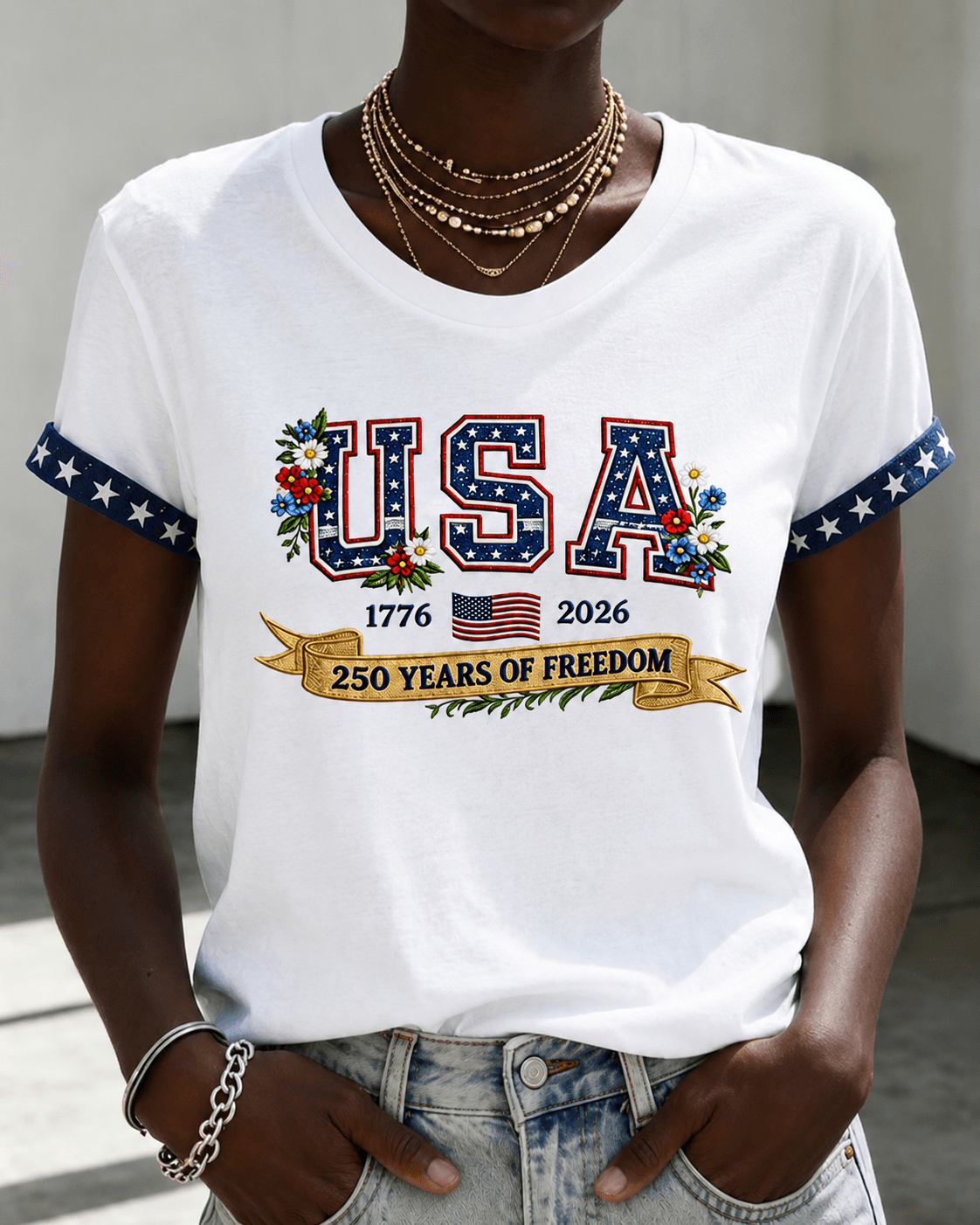 250 years of freedom Crew Neck Short Sleeve Tshirt