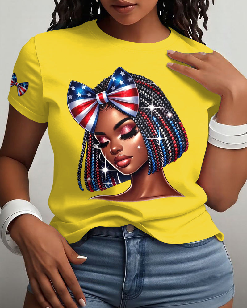 100% Cotton 250th anniversary Black Woman Crew Neck Short Sleeve Tshirt