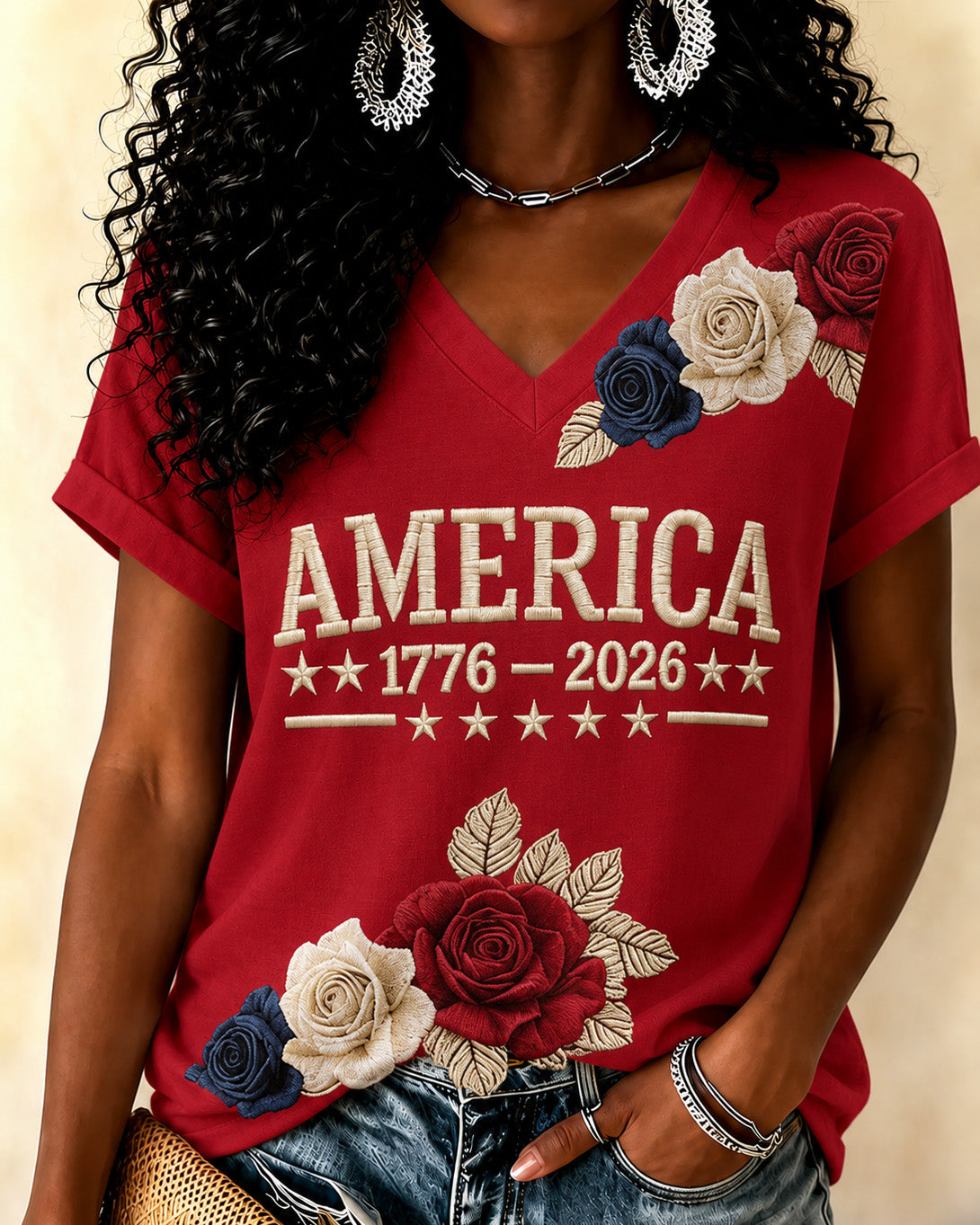 250th Anniversary Print V-neck Short Sleeve Tshirt