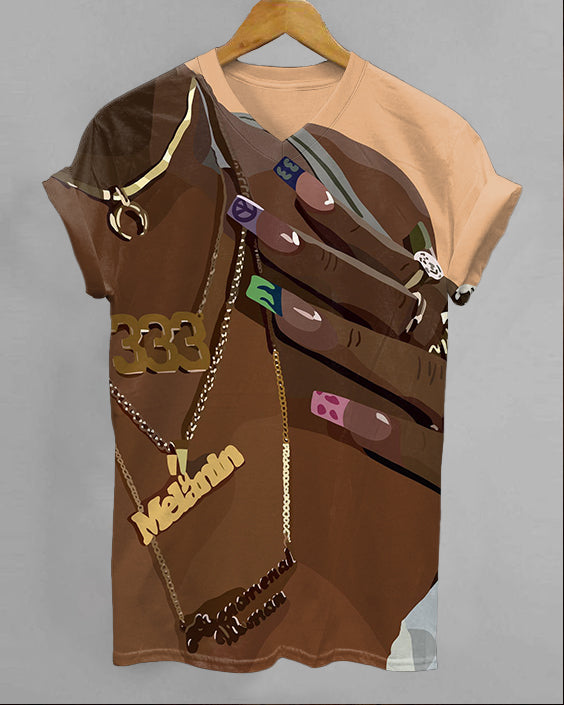 Melanin Gold Necklace Art V-neck Short Sleeve Tshirt