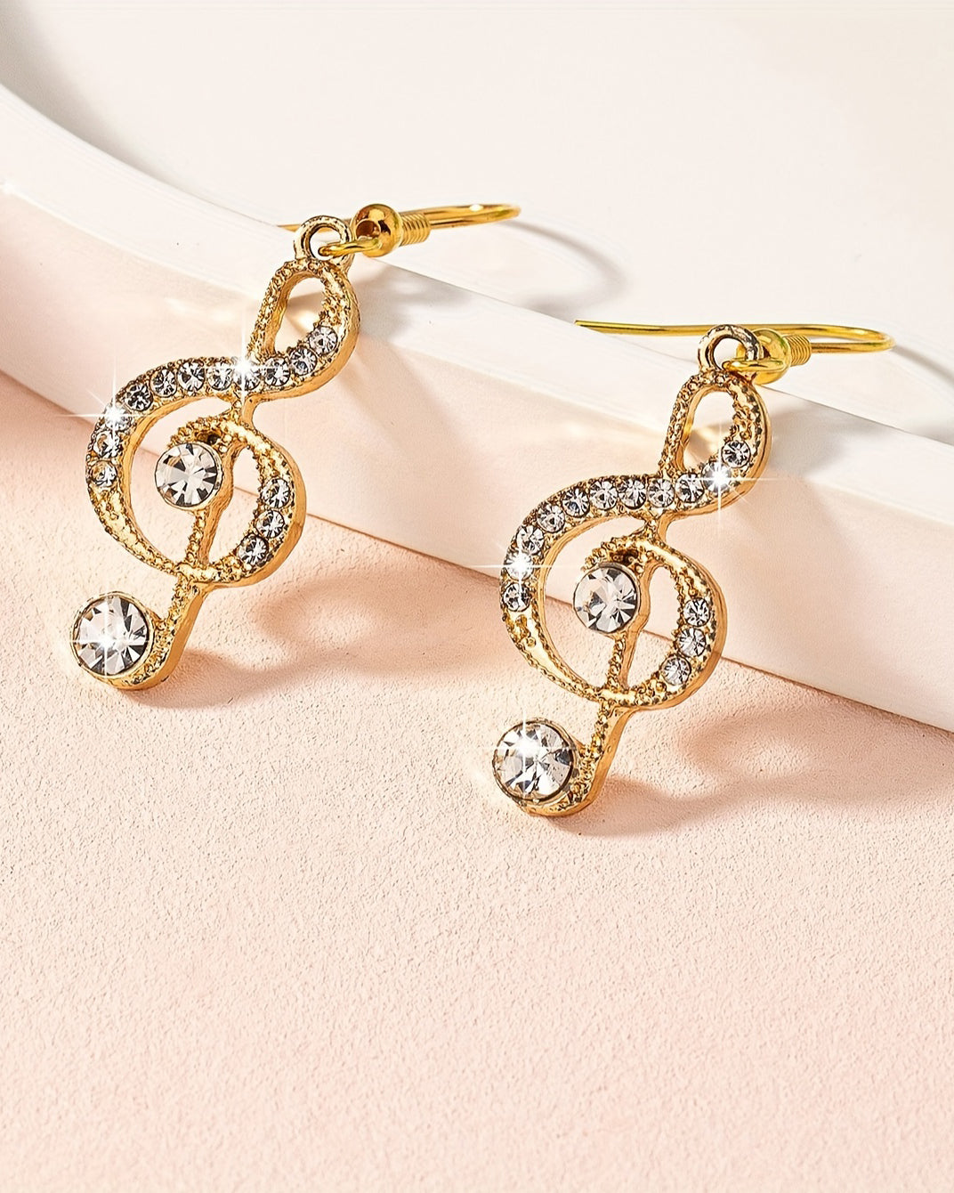 Elegant Music Note Dangle Earrings with Sparkling Rhinestones