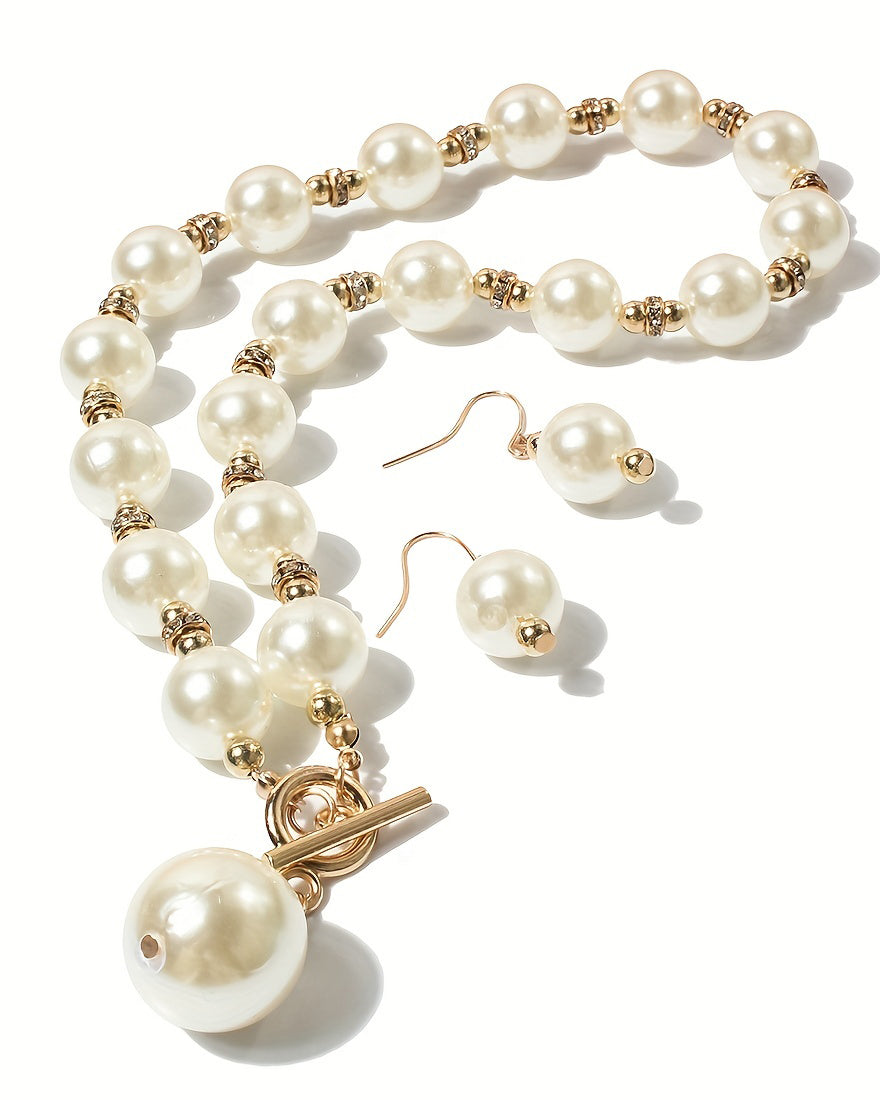 Multi-Layered Stackable Pearl Necklace + Earrings Jewelry Set