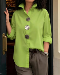 Solid Color Stand Collar Long Sleeve Shirt with Metal Buttons