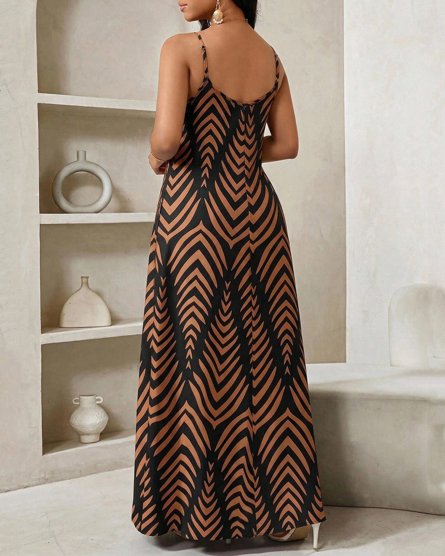 Bohemian Stripes Print Pocket Maxi Dress