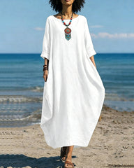 Women's Cotton Linen Maxi Dress Shift Dress