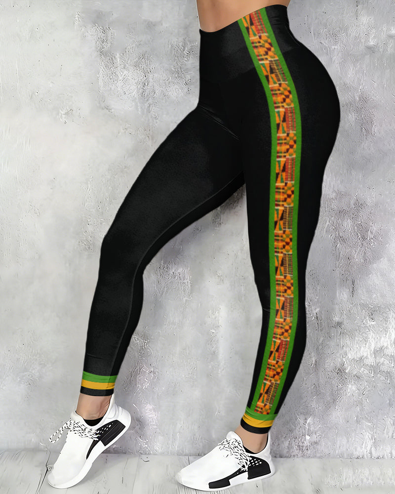 African Geometric Print High-waisted Fitted Stretchy Leggings