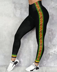 African Geometric Print High-waisted Fitted Stretchy Leggings