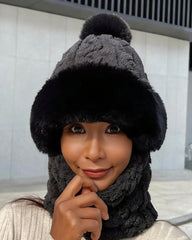 Hat And Scarf One-piece Plus Velvet Padded Windproof Cold-proof Cap