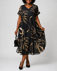 Women's Elegant Printed V-neck Chiffon Dress