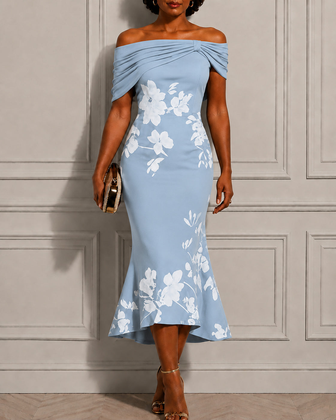 Elegant Off-Shoulder Floral Midi Dress