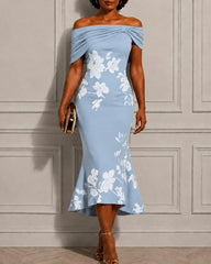 Elegant Off-Shoulder Floral Midi Dress