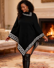 Houndstooth Poncho Shawl Irregular Coat Knitwear Mid-length Sweater