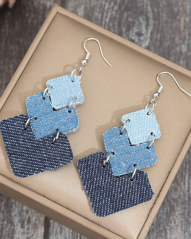 Geometric Square Retro Denim Earrings