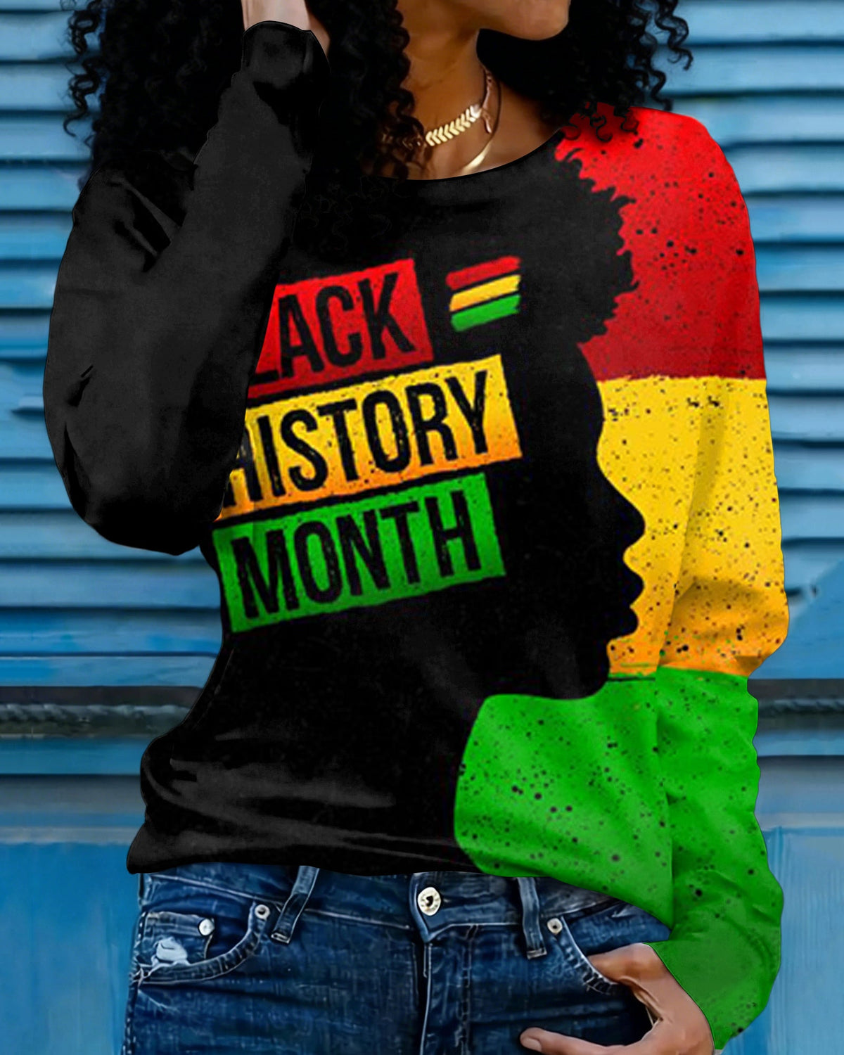 Black History Month Color Clash Crew Neck Long-sleeved T-shirt