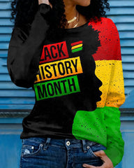 Black History Month Color Clash Crew Neck Long-sleeved T-shirt