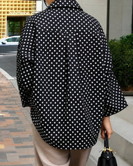 Urban Classic Polka Dot Print Loose Long Sleeves Lapel Blouses&Shirts Tops