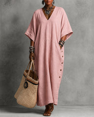 V-neck Solid Color Loose Dress